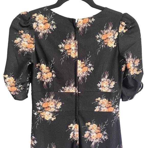 Vintage 70s Black Floral Sweetheart Neck Maxi Dress - 2-4/XS - Picture 7 of 11